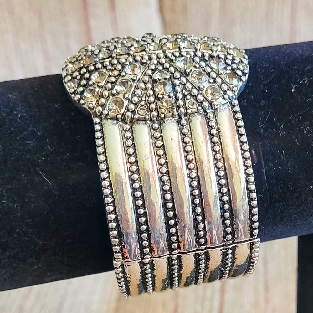 Silver Rhinestone Hinge Cuff Bracelet - image 4